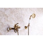 Robinet de baignoire en laiton antique avec douchette � main nostalgique mural pour salle de bains