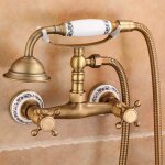 Robinet de baignoire rtro avec douchette  main, robinet de douche mlangeur mural  un levier en laiton, ...