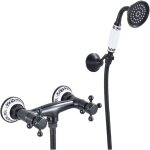 Robinet de baignoire r�tro noir avec douchette � main, m�langeur douche mural nostalgique � deux poign�es, ...