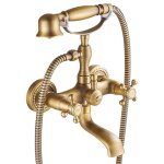 Robinet de baignoire style r�tro vintage en laiton m�langeur avec douchette mural cartouche c�ramique ...