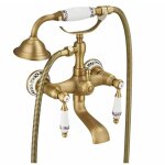 Robinet de baignoire style r�tro vintage en laiton m�langeur avec grosse douchette mural c�ramique cuivre ...