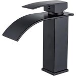 Robinet cascade, robinet d'vier de salle de bain en acier inoxydable noir, finition polie, conomiseur ...