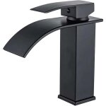 Robinet cascade, robinet d'�vier de salle de bain en acier inoxydable noir, finition polie, �conomiseur ...