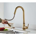 Robinet de cuisine antique laiton, mitigeur cuisine rotatif  360avec douchette extensible, robinet ...