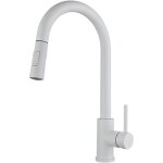 Robinet de cuisine, blanc, en acier inoxydable, � grand arc, extensible et pivotant � 360�, mitigeur ...