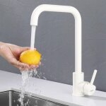 Robinet de cuisine blanc, mitigeur evier cuisine rotatif  360, robinettrie pivotant en acier inoxydable, ...