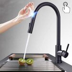 Rhg robinet de cuisine � capt tactile en acier inoxydable noir, mitig d'�vier de cuisine � deux voies ...