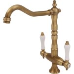 Robinet de cuisine chrom�, or r�tro, robinets de cuisine en laiton robinet d'�vier � deux poign�es pivotant ...