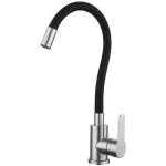 Robinet de cuisine flexible avec bec haut pivotant, mitigeur d'�vier monotrou, chrome et noir, eau chaude ...