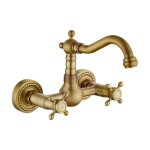 Robinet cuisine, robinet de cuisine mur robinet lavabo vintage avec laiton avec eau froide et chaude ...