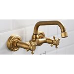 Robinet cuisine mural bronze antique, rotatif � 360� mitigeur d'�vier murale laiton, retro double poign�e ...