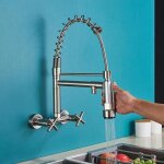 Cyslmuk - robinet de cuisine mural encastr� avec bec r�tractable, robinet d'�vier rotatif � 360� avec ...
