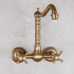 Robinet cuisine mural laiton r�tro, double poign�e mitigeur mural �vier bronze antique, pivotant � 360� ...