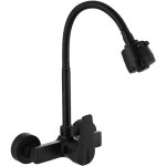 Robinet de cuisine mural, mitigeur d'�vier pivotant � 360 �, bec pivotant en laiton noir, tuyau flexible ...