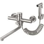 Robinet de cuisine mural en nickel bross avec douchette latrale - mitigeur d'vier utilitaire de qualit ...