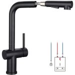 Robinet de cuisine noir basse pression avec pulv�risateur, deux types de jets d'eau, robinet basse pression ...