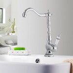 Robinet de cuisine r�tro vintage, mitigeur monocommande, robinet de cuisine salle de bain, robinet argent� ...