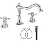 Robinet cuivre rétro moderne - argent, 3 trous, pour lavabo et Évier - avec tuyau flexible de 60 cm Robinet cuivre rétro moderne - argent, 3 trous, pour lavabo et Évier - avec tuyau flexible de 60 cm