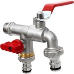 Robinet double haut de gamme 1 / 2 pouce (15 / 21) en laiton, r�sistant � la rouille et au gel + 2 raccords ...