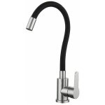 Robinet d'�vier flexible en laiton chrom� et noir, bec haut, eau chaude et froide, avec poign�e unique ...
