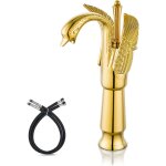 Robinet d'�vier de salle de bain poli chrome cygne en forme de poign�e unique un trou haut lavabo lavabo ...