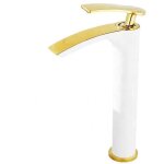 Robinet haut de comptoir � 1 poign�e pour lavabo de salle de bain � trou unique montage sur pont or blanc?vers ...