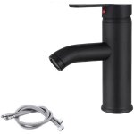 Robinet de lavabo carr� noir, robinet de lavabo noir, robinet m�langeur eau chaude / eau froide en acier ...