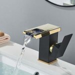 Robinet de lavabo cascade led - robinet salle de bain noir et or - mitigeur lavabo dore - robinet vintage ...