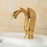Robinets de lavabo robinet de cygne dor� moderne galvanoplastie laiton m�langeur salle de bains bouche ...