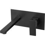 Robinet de lavabo mural robinet de lavabo, m�langeur chaud et froid, sans fuite, laiton, noir mat, carr� ...