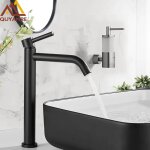 Robinet de lavabo noir chrom�, robinet de salle de bain haut et mince, robinet d'eau froide simple, robinet ...
