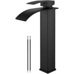 Robinet de lavabo noir mat, robinet de salle de bain � haute cascade, robinet de lavabo monotrou � poign�e ...
