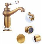 Robinet lavabo r�tro laiton - c�ramique bleu / blanc - entr�e eau chaude / froide - styl� et durable ...