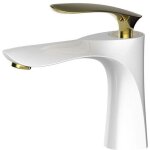 Robinet de lavabo de salle de bain au fini blanc mitigeur chrom� dor� lavabo � montage sur pont � robinet ...