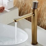 Robinet de lavabo de salle de bain, mitigeur en laiton bronze antique, cuivre massif, style europen ...