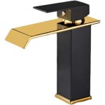 Robinet de lavabo de salle de bain noir avec noyau en cuivre et cascade, mitigeur de lavabo moderne � ...