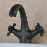 Robinet de lavabo de salle de bain r�tro noir bronze huil� mitigeur eau chaude et froide