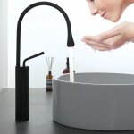 Robinets de lavabo vasque en noir , laiton non laqu� simple, avec col cygne � longue port�e et arche ...