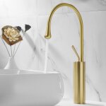 Robinets de lavabo vasque en or bross�, laiton non laqu� simple, avec col cygne � longue port�e et arche ...