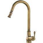 Robinet mitigeur d'évier de cuisine avec douchette extractible, pivotant en laiton antique, monotrou, ... Robinet mitigeur d'évier de cuisine avec douchette extractible, pivotant en laiton antique, monotrou, ...