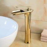 Robinet mitigeur de lavabo cascade dor, cuivre, robinet d'vier chaud et froid, bec cascade, poigne ...