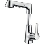 Robinet mitigeur lavabo avec douchette extractible rotatif � 360� �lev� + abaiss� laiton massif mitigeur ...