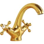 Robinet mitigeur de lavabo de salle de bain rtro dor - robinet d'vier en laiton  deux poignes pour ...