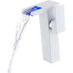 Robinet de salle bain blanc avec �clairage led, cascade � 3 couleurs changeantes, poign�e unique, robinet ...