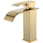 Robinet salle bain cascade dor� bross�, mitigeur lavabo salle de bain en laiton, robinet lavabo sans ...
