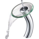 Robinet de salle de bain cascade pour lavabo vasque avec disque en verre transparent, finition chrom�e ...
