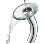 Fitags - robinet de salle de bain cascade pour lavabo vasque avec disque en verre transparent, finition ...