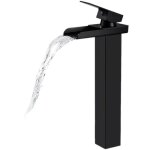 Robinet de salle de bain cascade noir mat, robinet mitigeur de lavabo cascade haute, robinet de lavabo ...
