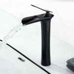 Robinet salle de bain cascade noir mat, moderne mitigeur lavabo cascade haut, robinet lavabo avec bec ...