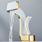 Robinet de salle de bain cascade trois trous en titane avec poign�e boule de cristal et mitigeur thermostatiqu ...